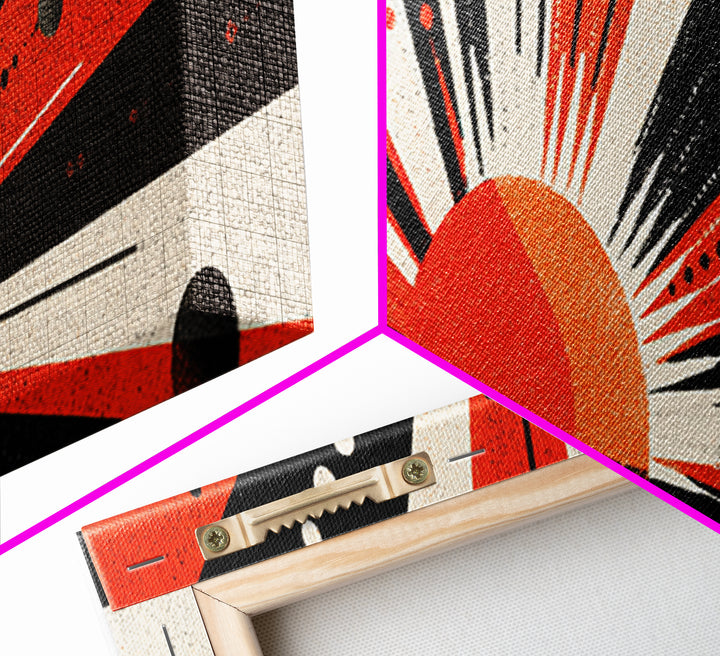 Bold Red Sunburst Dot Pattern Wall Art, Atomic Retro Art, Midcentury Modern Geometric Poster, Framed Canvas Print For Home Decor