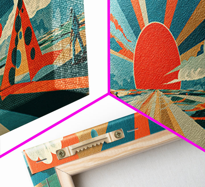 Retro Futurist Desert Sunrise With Jets And Rover Wall Art, Midcentury Modern Space Poster, Atomic MCM Decor, Sci Fi Print