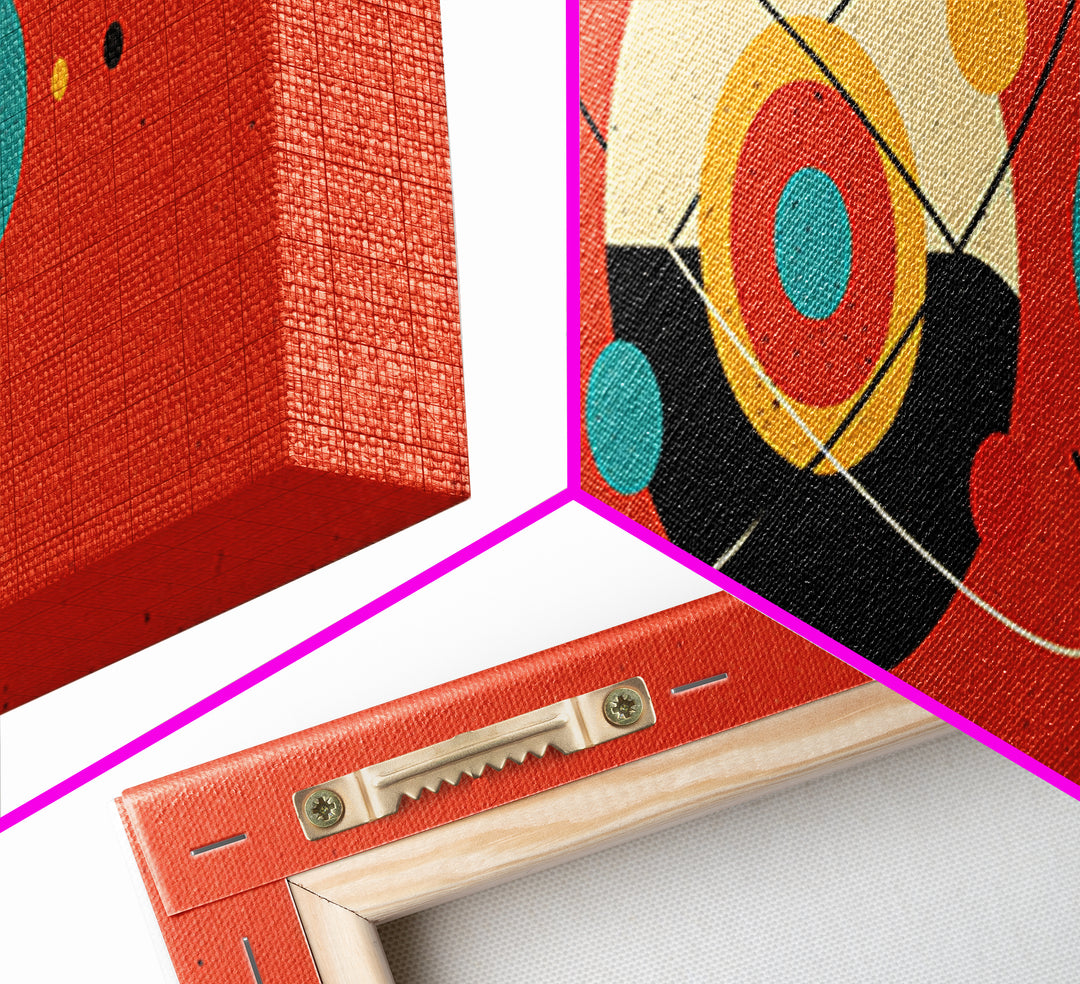 Red Atomic Abstract With Orbiting Circles Canvas Print, Midcentury Modern Wall Art, Geometric MCM Poster, Retro Home Decor