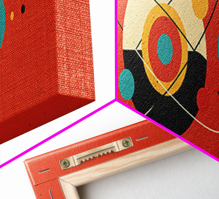 Red Atomic Abstract With Orbiting Circles Canvas Print, Midcentury Modern Wall Art, Geometric MCM Poster, Retro Home Decor