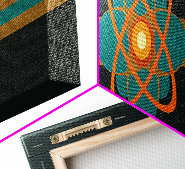Orange And Teal Atomic Symbol Wall Art, Mid Century Modern Decor, Retro Sci Fi Poster, Space Abstract Art, Modern Art Print