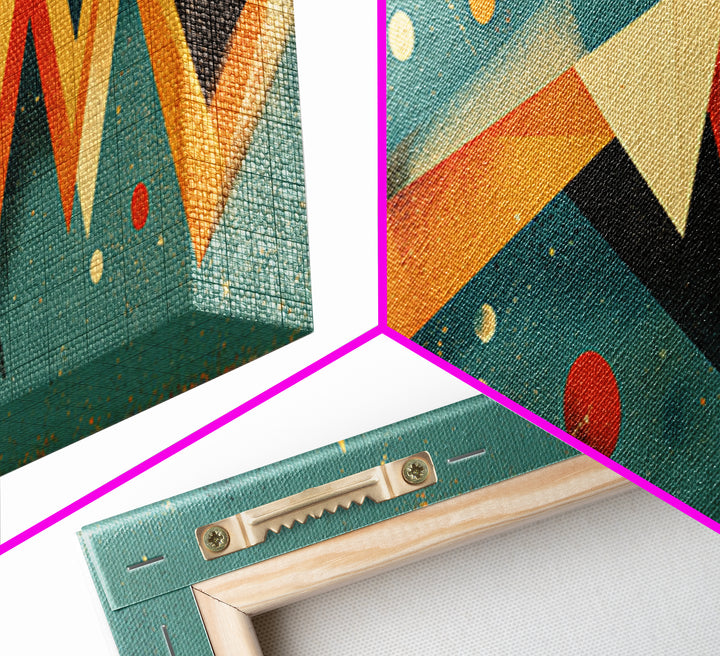 Atomic Sun Zigzag Abstract Wall Art, Mid Century Modern Geometric Print, Orange Teal Retro Decor, Bauhaus Inspired Poster