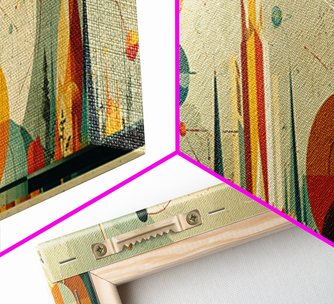 Atomic Future City Skyline Wall Art, Midcentury Modern Abstract Print, Retro Space Age Decor, Orange Blue Geometric Poster