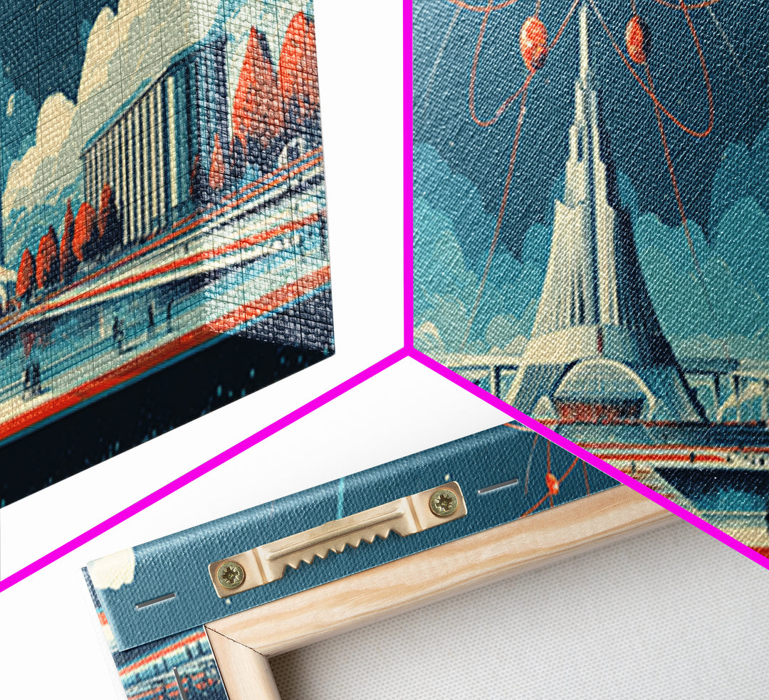 Atomic Expo Pavilion Wall Art, Midcentury Modern Art Print, Retro Futurist Architecture Poster, Space Age Office Decor Gift