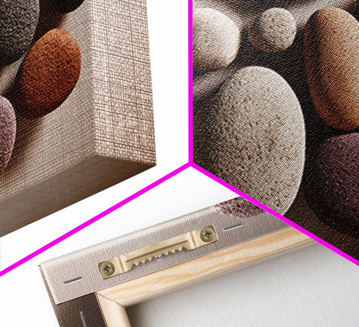 Neutral Pebble Stone Still Life Wall Art, Modern Minimalist Art Print, Nature Home Decor, Earth Tone Framed Canvas Print