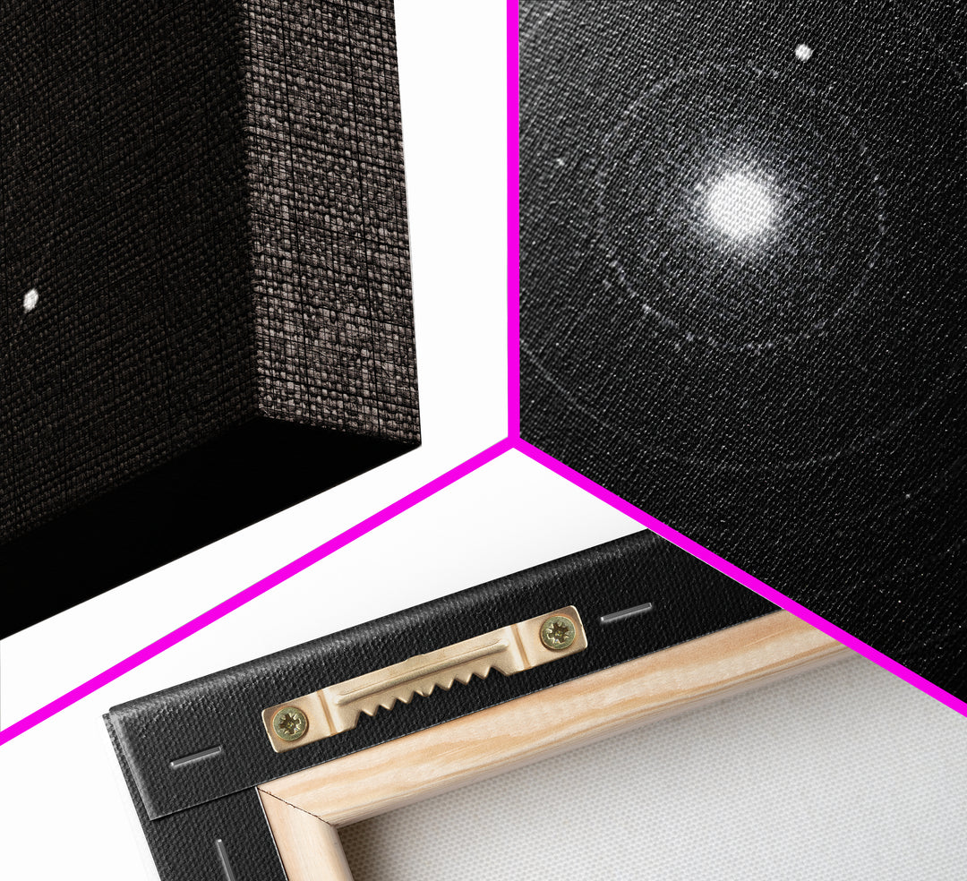 Minimal Solar System Orbit Wall Art, Black And White Space Abstract Art, Modern Geometric Poster Decor, Framed Canvas Print