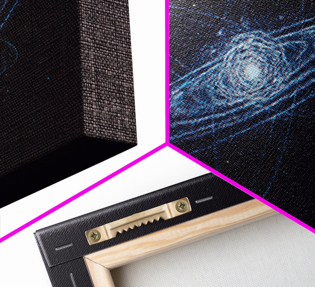 Blue Particle Galaxy Orbit Wall Art, Cosmic Retro Art, Space Abstract Art Print, Modern Geometric Home Decor, Canvas Print