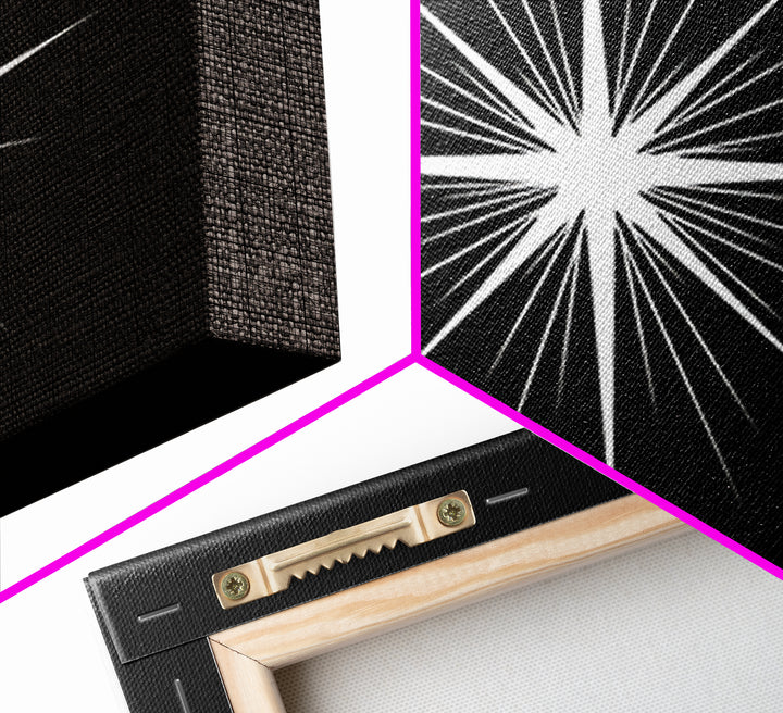 Sharp White Starburst Wall Art, Midcentury Atomic Art Print, Black Minimalist Modern Poster Decor, Geometric Canvas Print