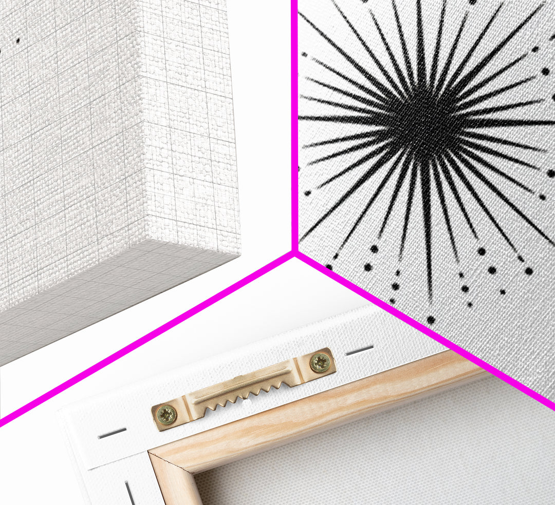 Black Radial Starburst Wall Art, Minimalist Modern Abstract Art Print, Geometric Dots Decor Poster, Midcentury Canvas Print