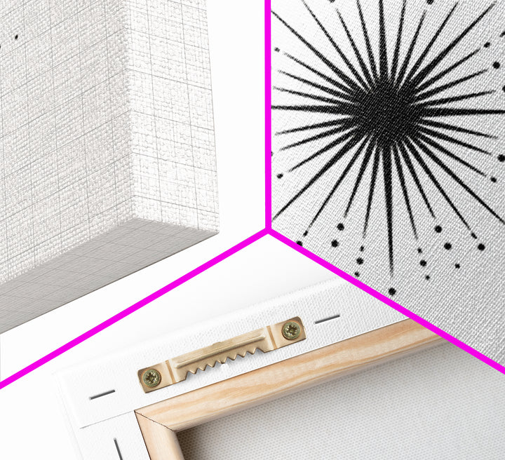 Black Radial Starburst Wall Art, Minimalist Modern Abstract Art Print, Geometric Dots Decor Poster, Midcentury Canvas Print