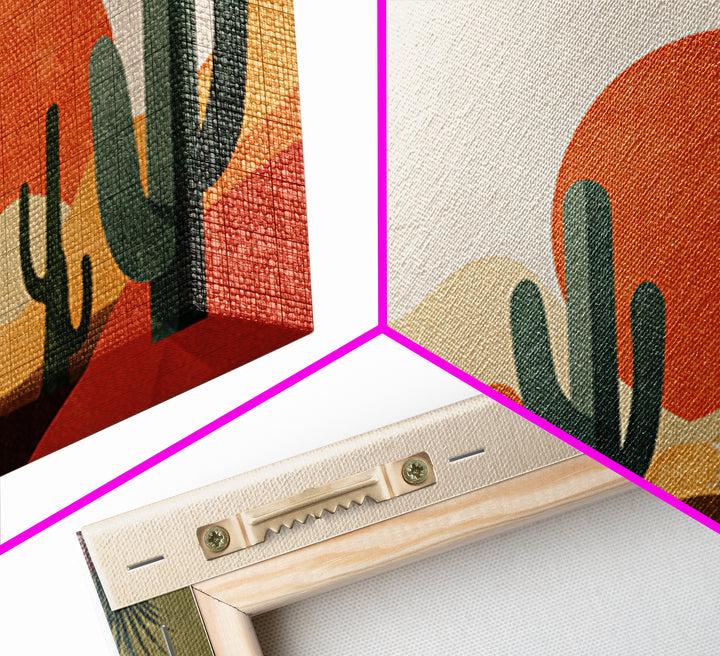 Orange Sun Cactus Desert Wall Art, Midcentury Modern Art Print, Southwestern Landscape Poster, Boho Retro Home Decor, MCM Decor