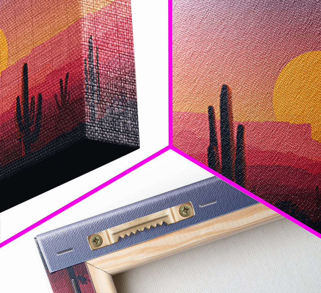 Purple Pink Saguaro Sunset Wall Art, Retro Desert Landscape Print, Midcentury Modern Poster, Colorful Southwestern Decor