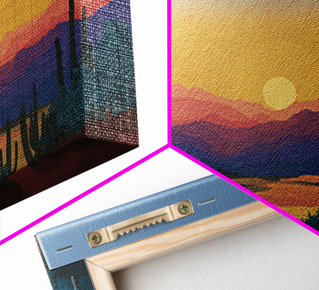 Blue Gold Desert Sunset Wall Art, Saguaro Cactus Landscape Print, Midcentury Modern Art Poster, Southwestern Home Decor, MCM Decor