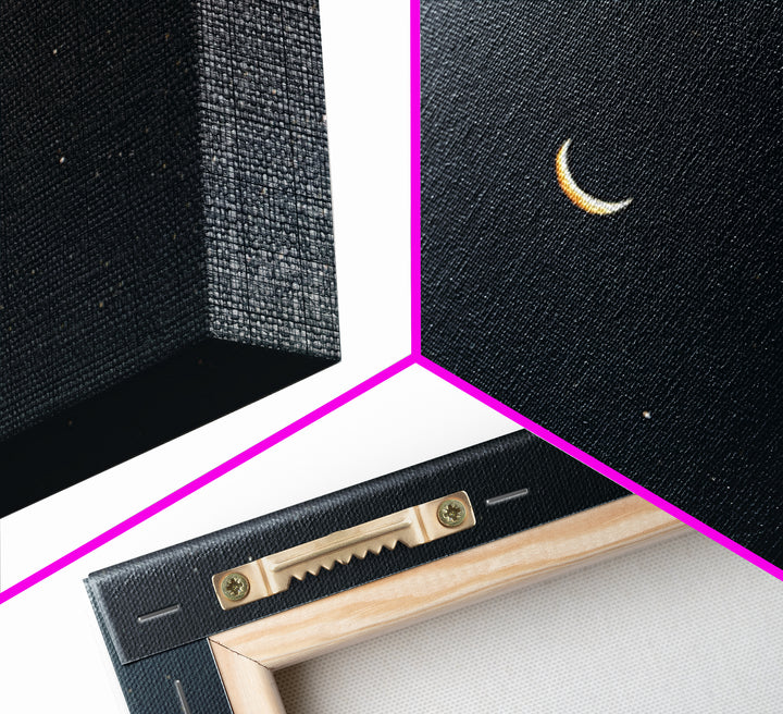 Minimal Crescent Moon Canvas Print, Teal Starry Sky, Celestial Night Landscape, Modern Wall Decor, Bedroom Poster Gift Idea