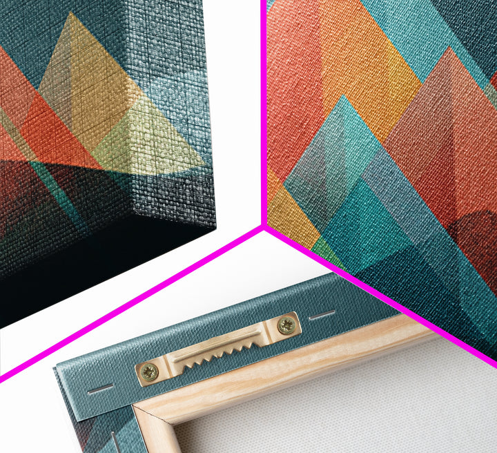 Transparent Geometric Mountain Peaks Canvas Print, Mid Century Modern Abstract Art, Teal Orange Wall Decor, Living Room Print