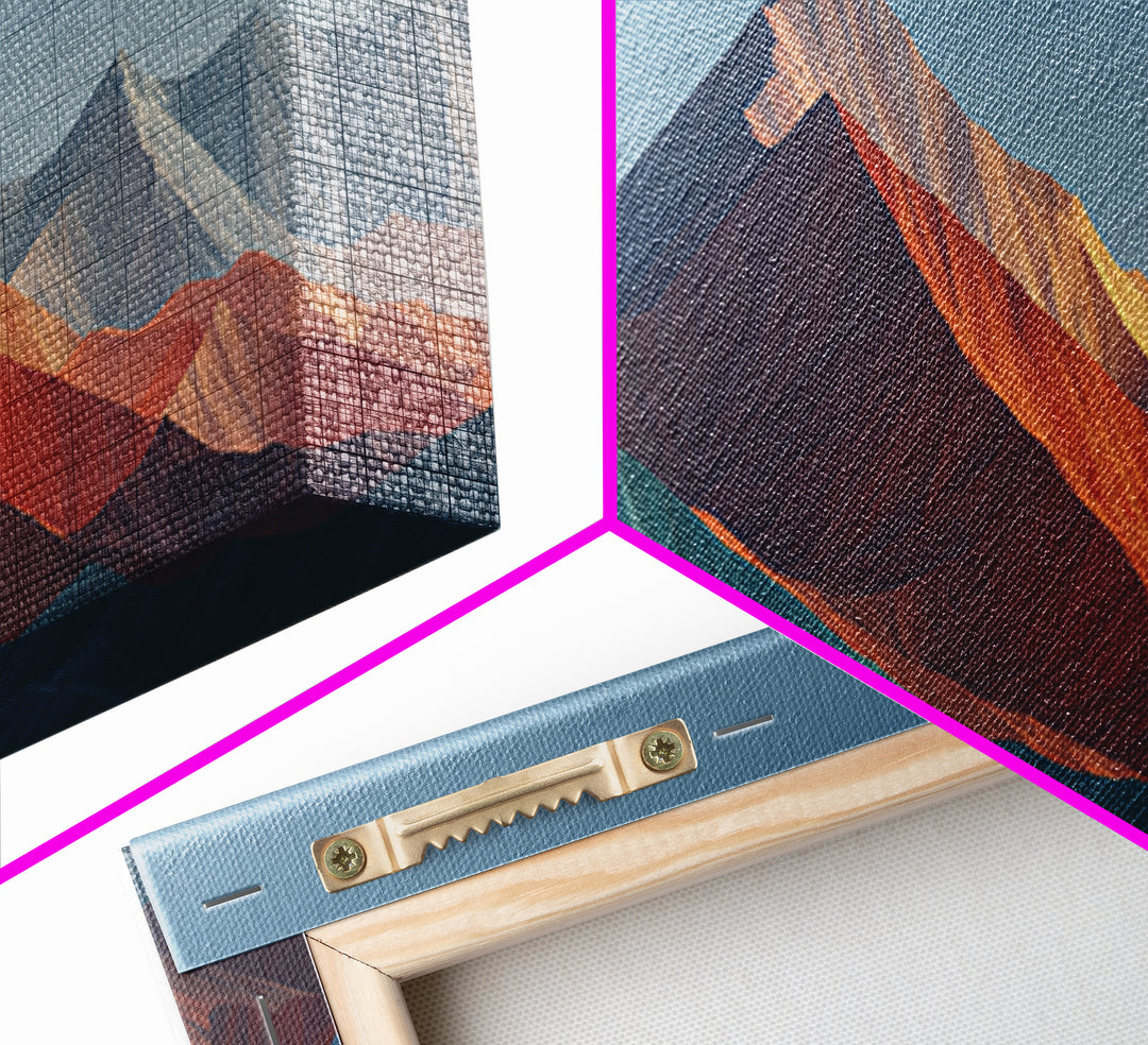 Faceted Rainbow Mountain Range Framed Canvas Print, Mid Century Modern Wall Art, Geometric Landscape, Bold Living Room Home Decor Print