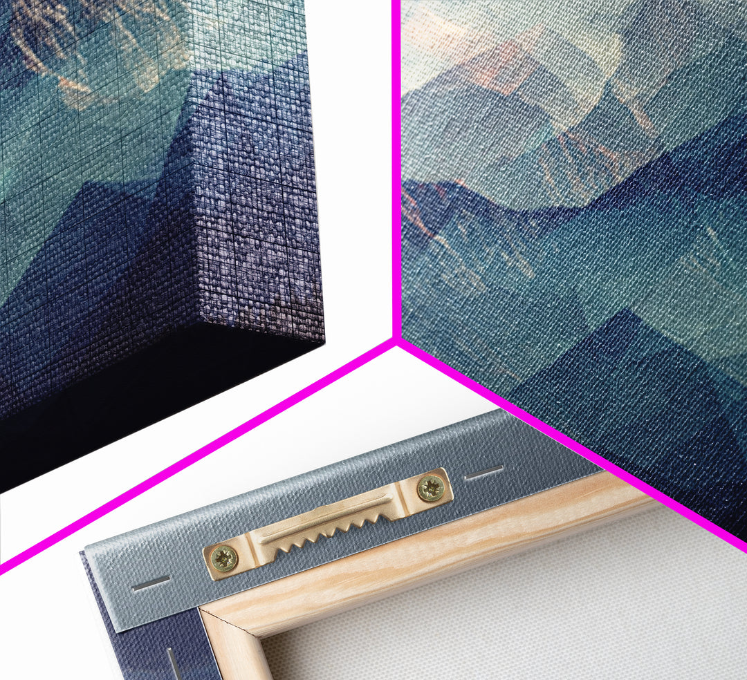 Misty Blue Polygon Mountain Vista Wall Art, Modern Abstract Landscape Print, Scandinavian Modern Decor, Bedroom Art Print