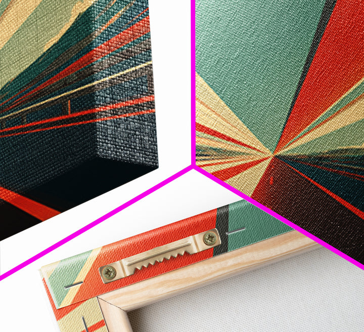 Retro Red Teal Highway Rays Canvas Print, Midcentury Modern Wall Art, Desert Road Poster, Bold Geometric Office Decor Print
