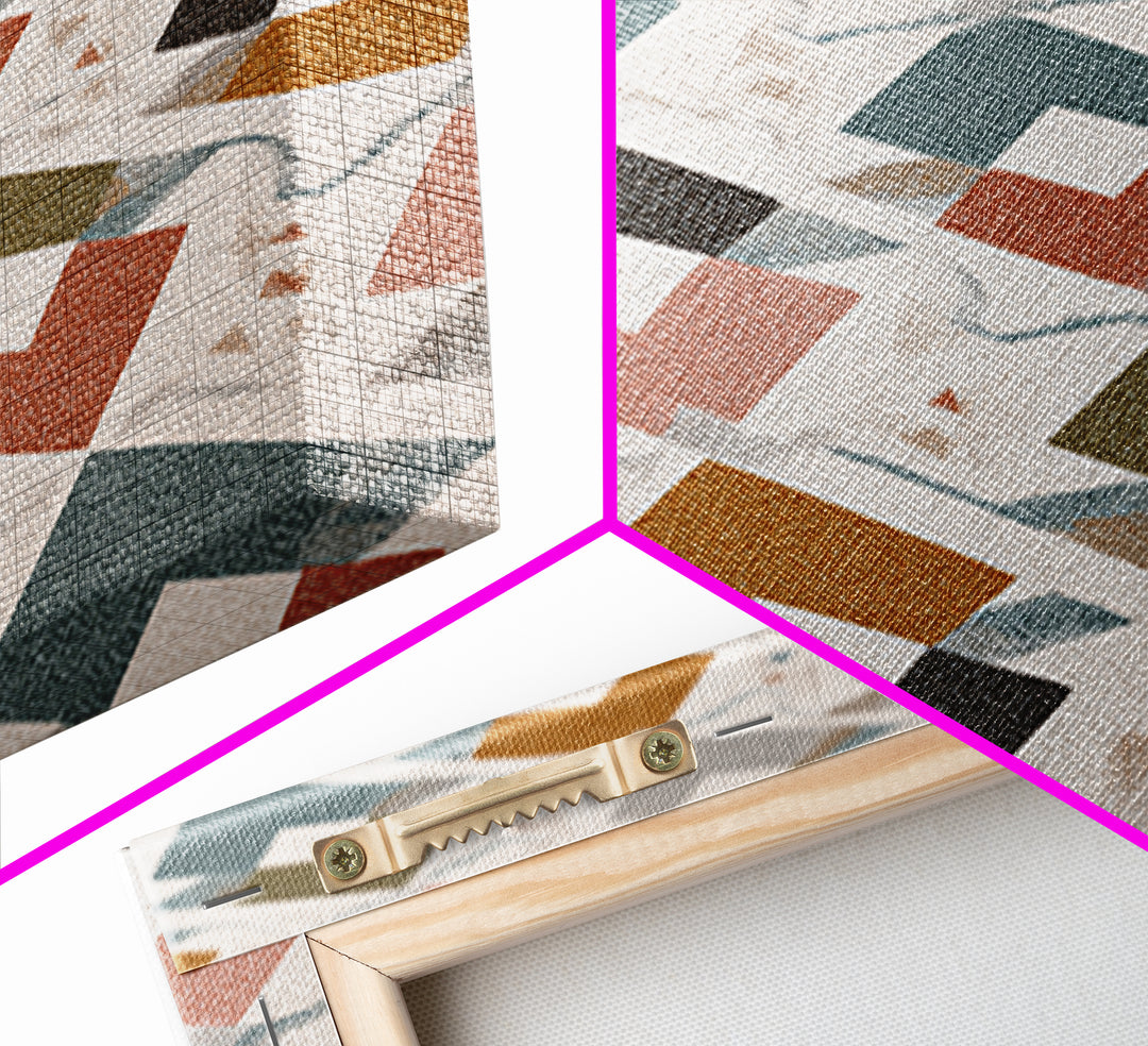 Retro Interlocking Square Pattern Wall Art, Mid Century Modern Decor, Geometric Canvas Print, Muted Color Textile Poster