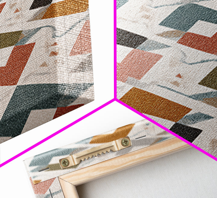 Retro Interlocking Square Pattern Wall Art, Mid Century Modern Decor, Geometric Canvas Print, Muted Color Textile Poster