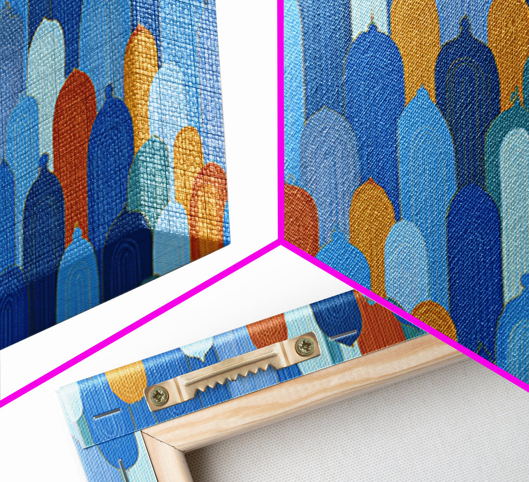 Blue Moorish Arch Pattern Canvas Print, Midcentury Modern Wall Art, Architectural Art, Geometric Poster For Living Room Decor