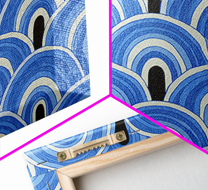 Blue Art Deco Scallop Arches Wall Art, Geometric Pattern Print, Modern Wall Decor, Coastal Abstract Poster, Bedroom Decor