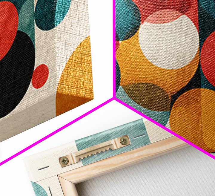 Red Teal Mustard Circle Wall Art, Midcentury Abstract Canvas Print, Geometric Shapes Art, Modern Home Decor, Office Decor