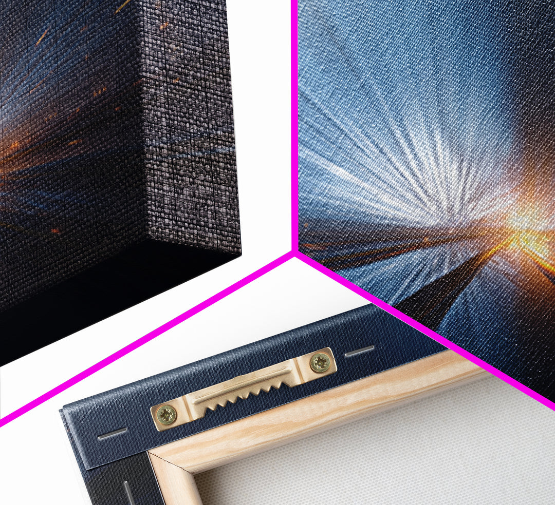Dark Blue Highway Light Burst Canvas Print, Modern Abstract Art, Futuristic Wall Decor, Masculine Office Poster Print Gift