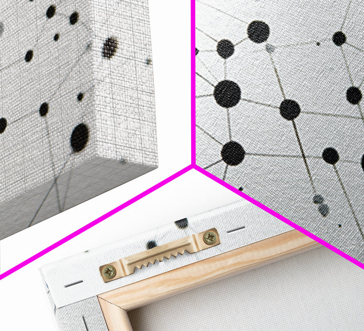 Black Molecular Network Canvas Print, Minimalist Geometric Wall Art, Modern Abstract Art, Science Office Decor, Monochrome Poster