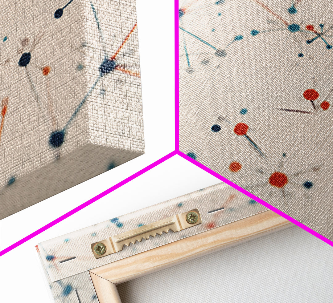 Atomic Network Dots And Lines Canvas Print, Mid Century Modern Wall Art, Geometric Abstract Art, Retro Office Decor, Home Decor