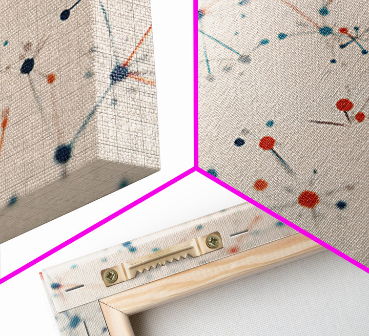 Atomic Network Dots And Lines Canvas Print, Mid Century Modern Wall Art, Geometric Abstract Art, Retro Office Decor, Home Decor