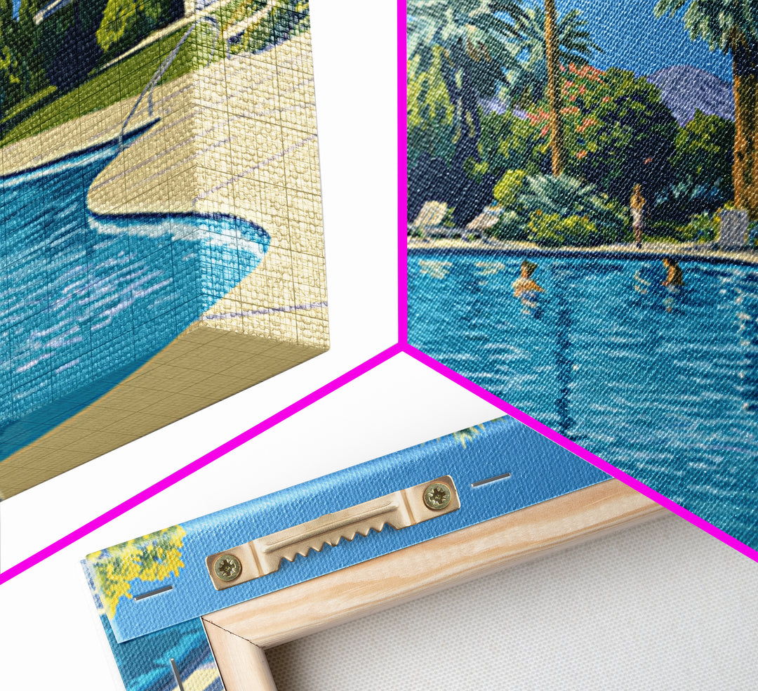 Palm Springs Swimming Pool Framed Canvas Print, Mid Century Modern Wall Art, California Travel Poster, Retro Home Decor Print