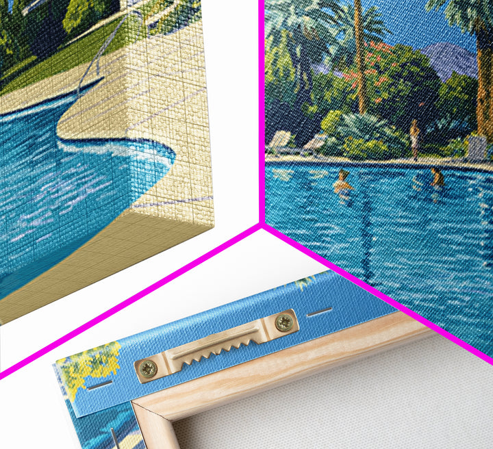 Palm Springs Swimming Pool Framed Canvas Print, Mid Century Modern Wall Art, California Travel Poster, Retro Home Decor Print