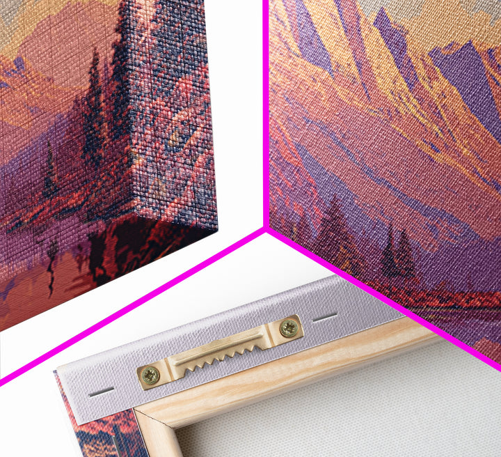Pink Purple Alpine Lake Wall Art, Midcentury Modern Landscape Print, Retro Mountain Decor, Pastel Scenic Home Poster Gift