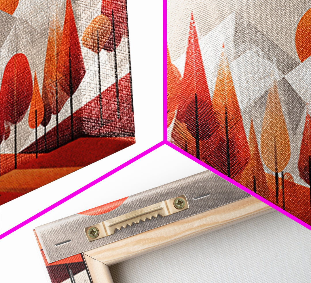 Orange Geometric Forest Mountains Canvas Print, Midcentury Modern Wall Art, Retro Landscape Decor, Bold MCM Home Decor Poster