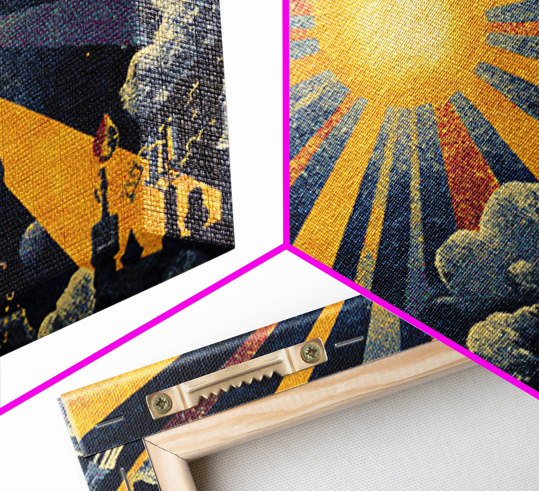 Golden Sunburst Cloud Wall Art, Retro Art Deco Poster, Midcentury Modern Home Decor, Atomic Celestial Canvas Print Gift Idea