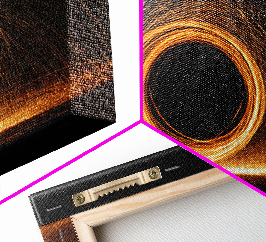 Orange Black Hole Light Trails Wall Art, Modern Abstract Art Print, Cosmic Retro Decor, Home Office Art, Framed Canvas Print