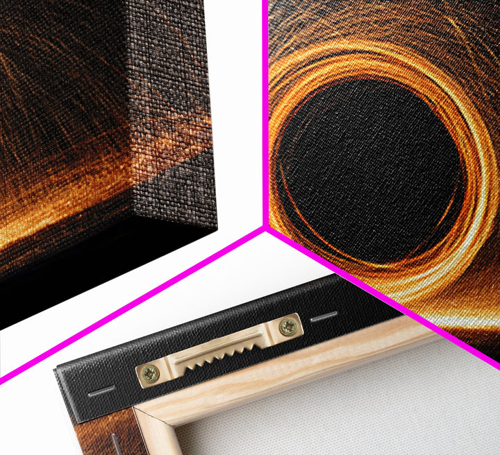 Orange Black Hole Light Trails Wall Art, Modern Abstract Art Print, Cosmic Retro Decor, Home Office Art, Framed Canvas Print