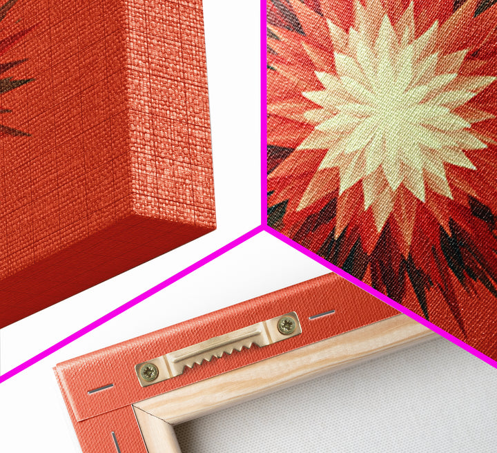 Layered Red Starburst Canvas Print, Midcentury Modern Art, Atomic Geometric Poster, Orange Retro Wall Decor For Living Room