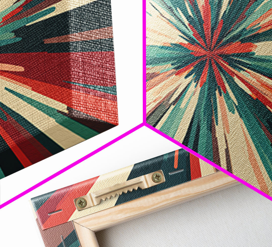 Teal Red Abstract Burst Wall Art, Midcentury Modern Geometric Print, Retro Colorblock Decor, Bold MCM Office And Living Room Poster