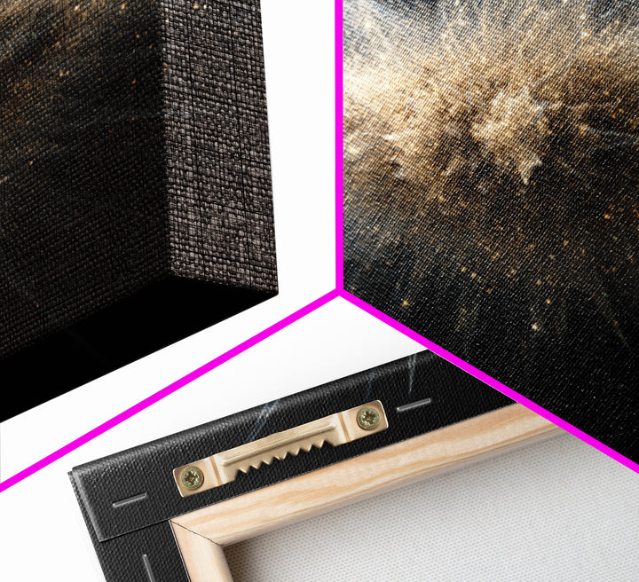 Gold Cosmic Explosion Canvas Print, Modern Abstract Art, Space Abstract Wall Decor, Black Galaxy Poster For Home Office Decor