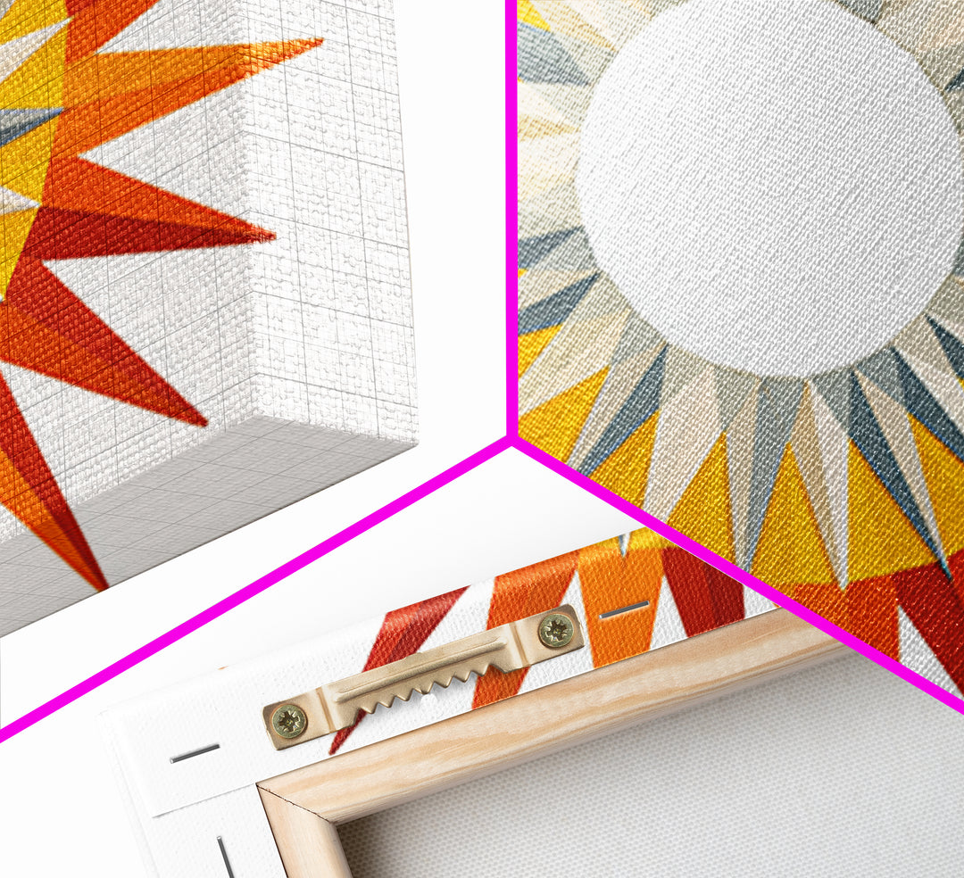 Orange Geometric Sunburst Wall Art, Midcentury Modern Art Print, Atomic Circle Poster, Yellow Retro Decor For Living Room