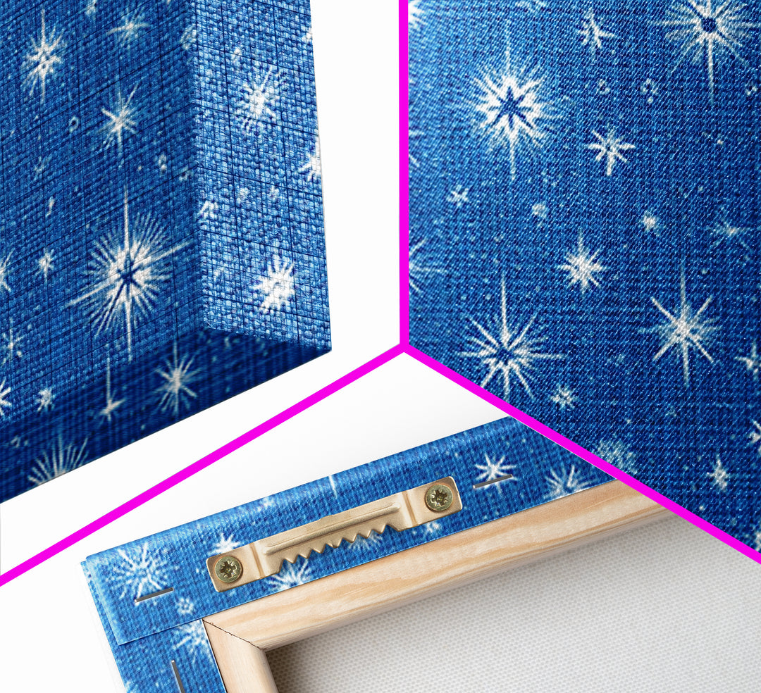 Blue Blueprint Atomic Starburst Wall Art, Midcentury Modern Art Print, Retro Geometric Pattern, Office Decor Canvas Print
