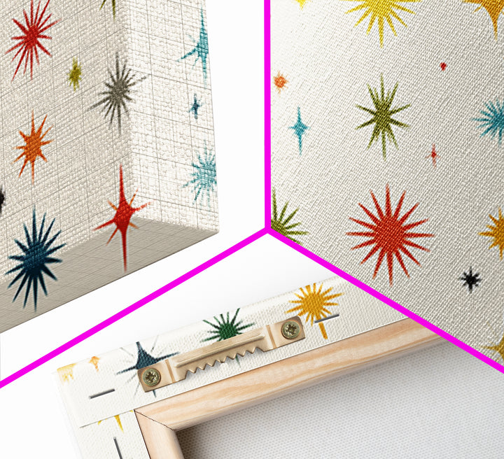 Cream Atomic Starburst Pattern Wall Art, Midcentury Modern Print, Retro 50s Colorful Home Decor, MCM Framed Canvas Print