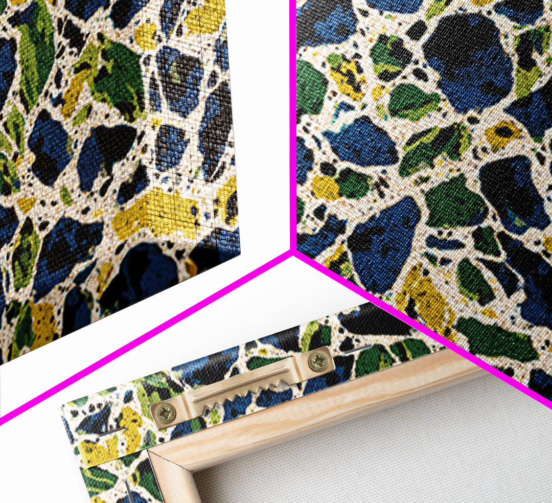 Blue Green Pebble Terrazzo Wall Art, Midcentury Modern Art Print, Abstract Geometric Pattern, Large Canvas Print, Retro MCM Home Decor