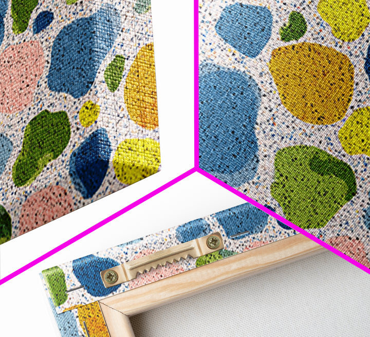 Pastel Pebble Terrazzo Abstract Wall Art, Midcentury Modern Art Print, MCM Colorful Geometric Decor, Framed Canvas Print