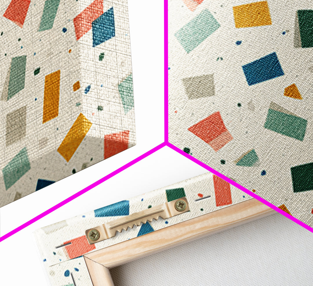 Confetti Geometric Shapes Wall Art, Midcentury Modern Art Print, Retro Colorblock Pattern, MCM Office Decor Canvas Print