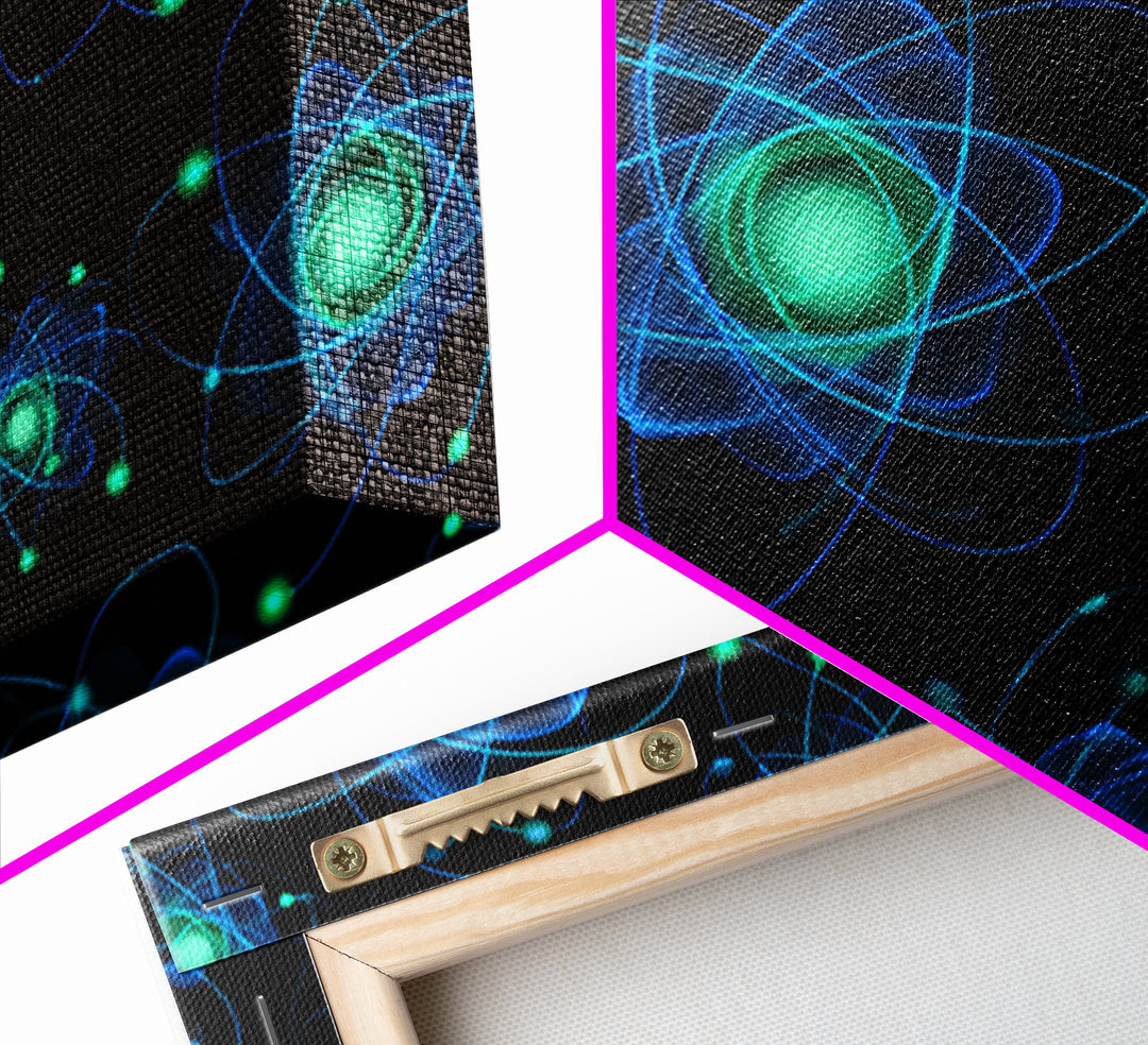 Glowing Blue Green Atomic Orbit Pattern Wall Art, Mid Century Modern Decor, Retro Sci Fi Poster, MCM Wall Decor, Geometric Art Print