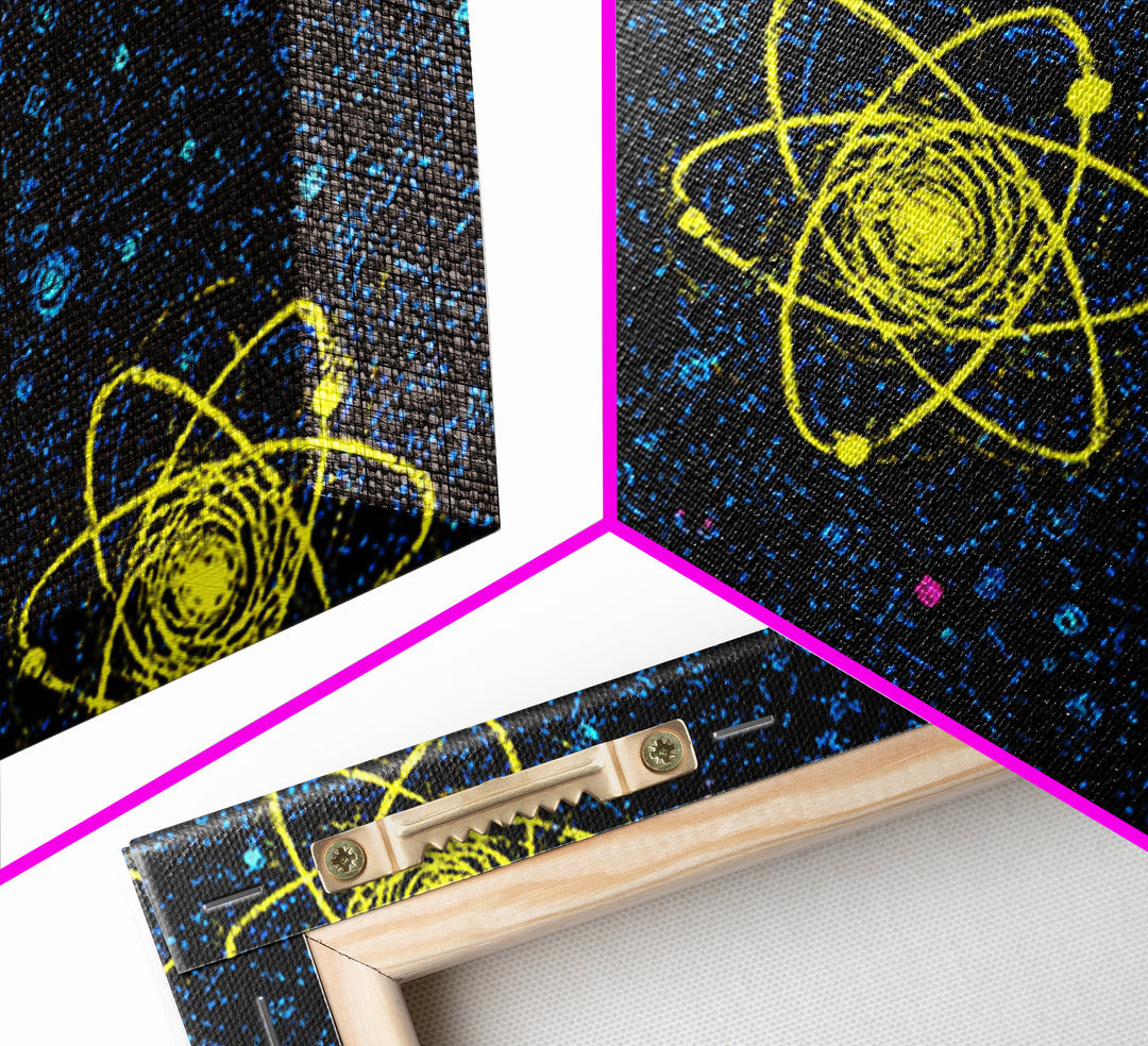 Yellow Atom Starfield Pattern Wall Art, Mid Century Modern Decor, Retro Space Poster, Atomic Art Print, Cosmic Sci Fi Wall Decor