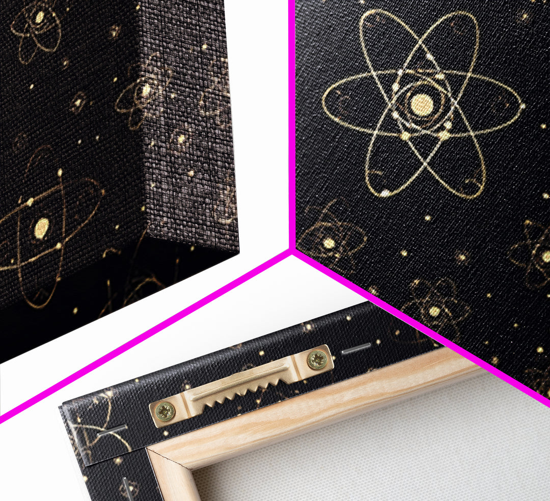 Gold Atomic Constellation Pattern Wall Art, Mid Century Modern Decor, Navy Space Poster, Retro Science Print, Geometric Wall Decor